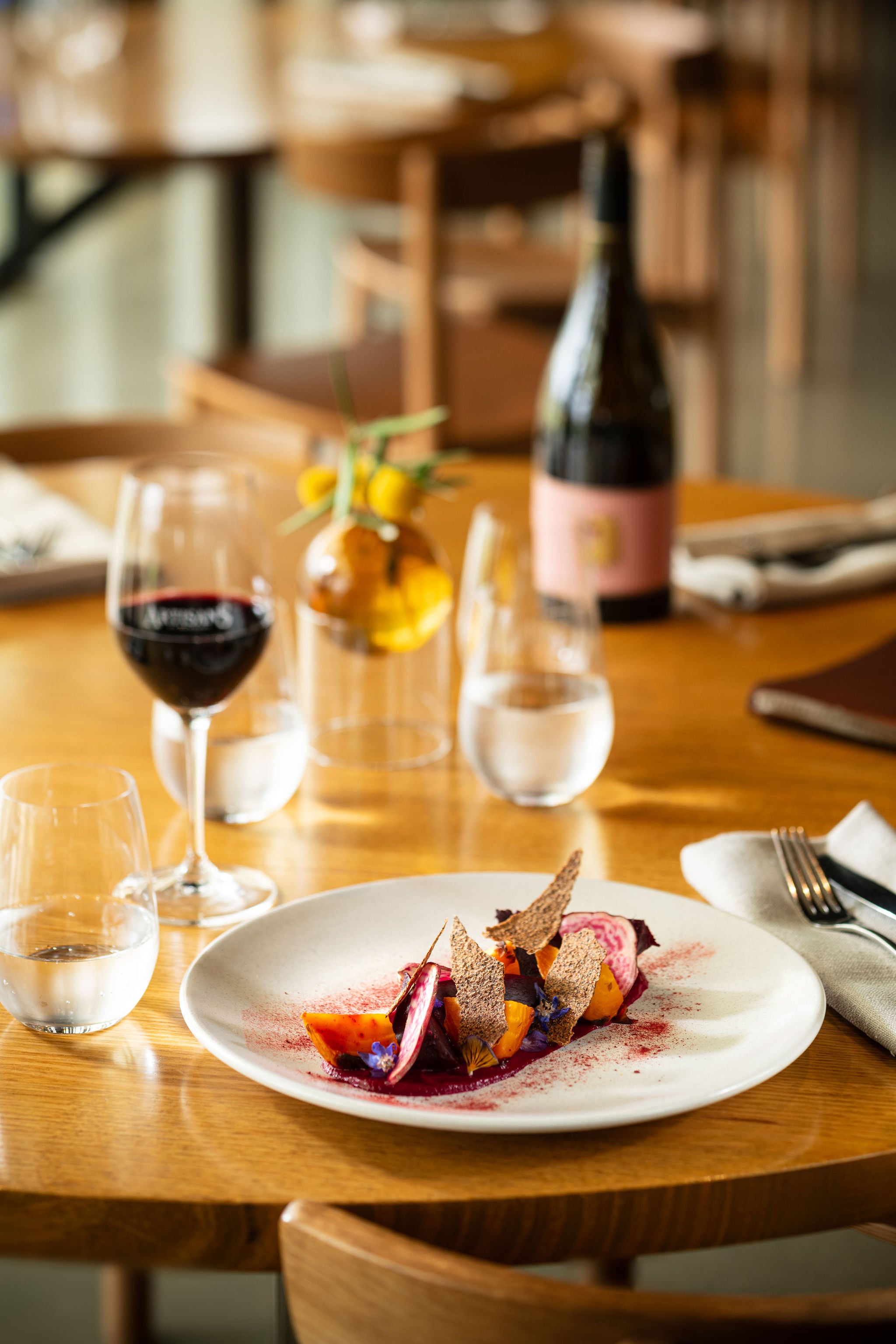 Vegan beetroot dish with vegan Barossa Shiraz